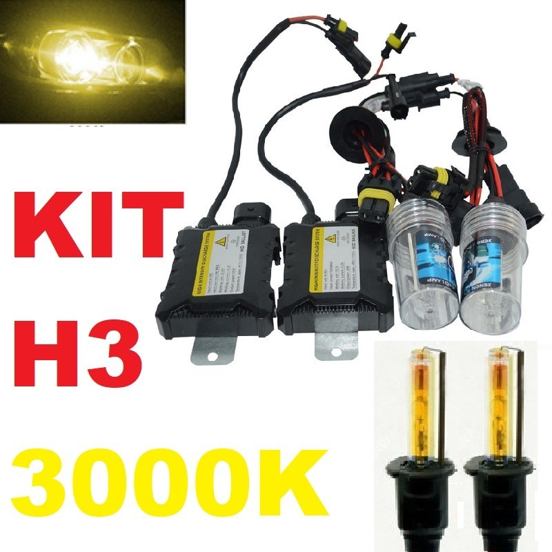 KIT XENON AMARILLO 3000K BOMBILLA  H3 LUZ CRUCE LARGA NIEBLA 35W 55W